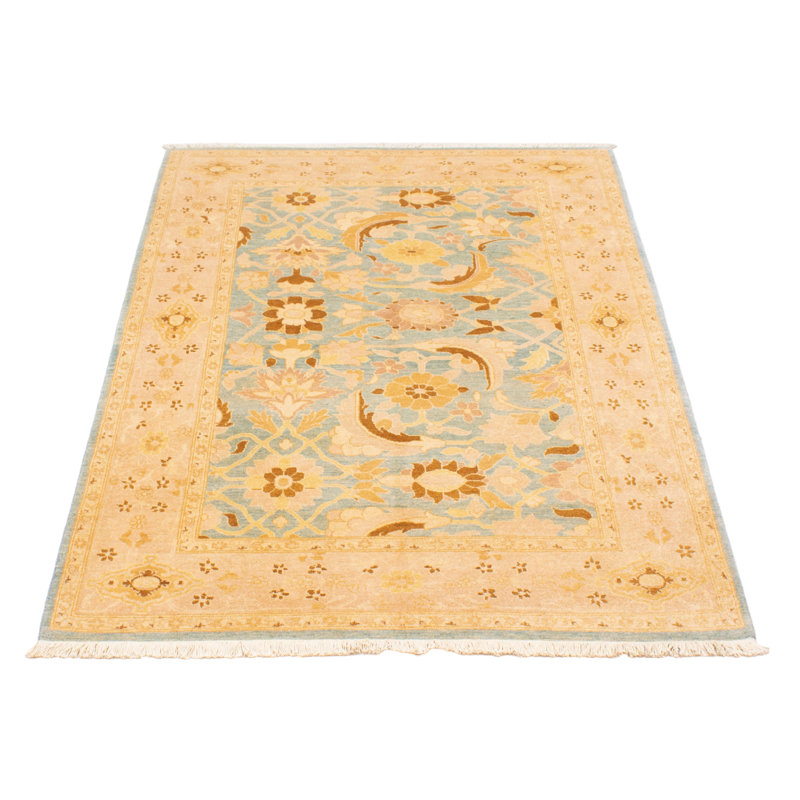 Tapis bleu clair en laine noué à la main de conception unique 5 pi 2 po x 8 pi New Age Avksenti