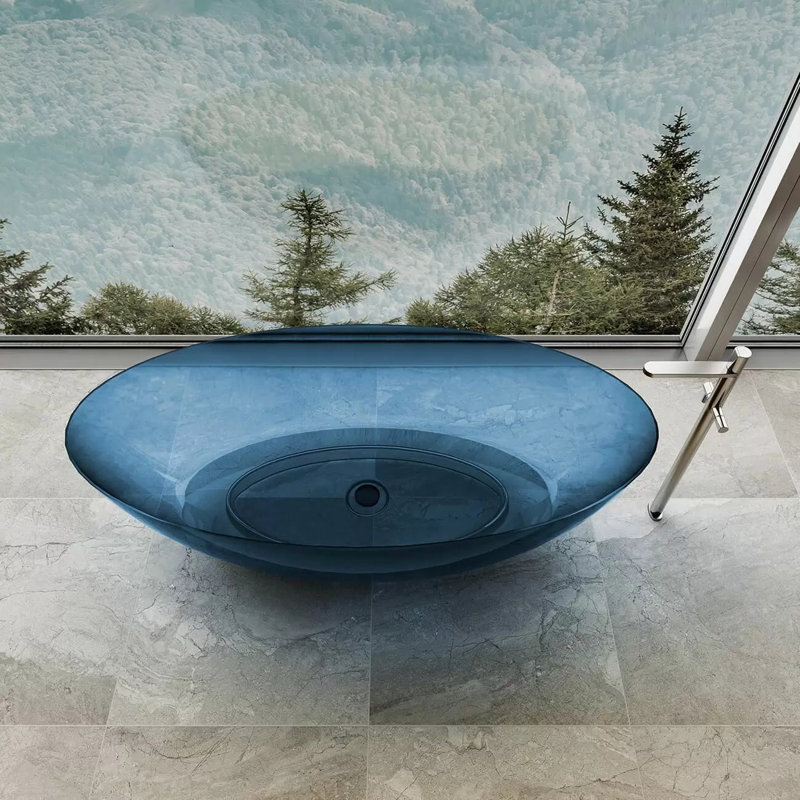 67 Inch Transparent Double Ended Solid Surface Freestanding Tub - Blue