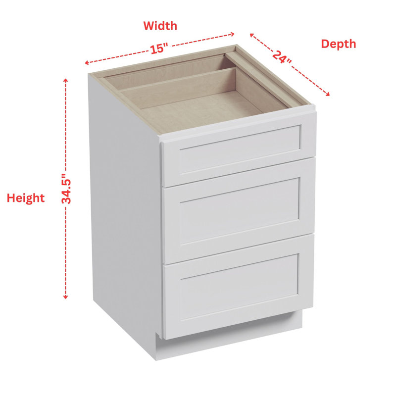 Armoire à 3 tiroirs à base de contreplaqué H 34,5 po Modern Shaker prête à assembler, Bleu, 15"