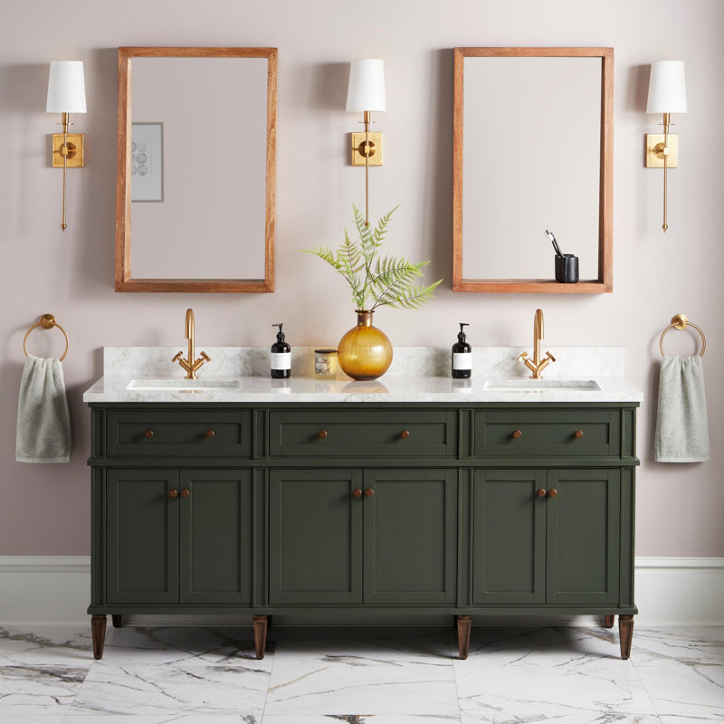 Elmdale 72" Freestanding Mahogany Double Basin Vanity  Rectangular Undermount Sink - 8" Faucet Holes, Dark Olive Green