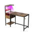 Bureau d'ordinateur brun avec station de charge et tablette, alignement réversible, construction, lumières à DEL, ports, complément de crochet d'écouteur pour le travail de bureau, brun, rangement de prise de courant, tablettes,-45436417