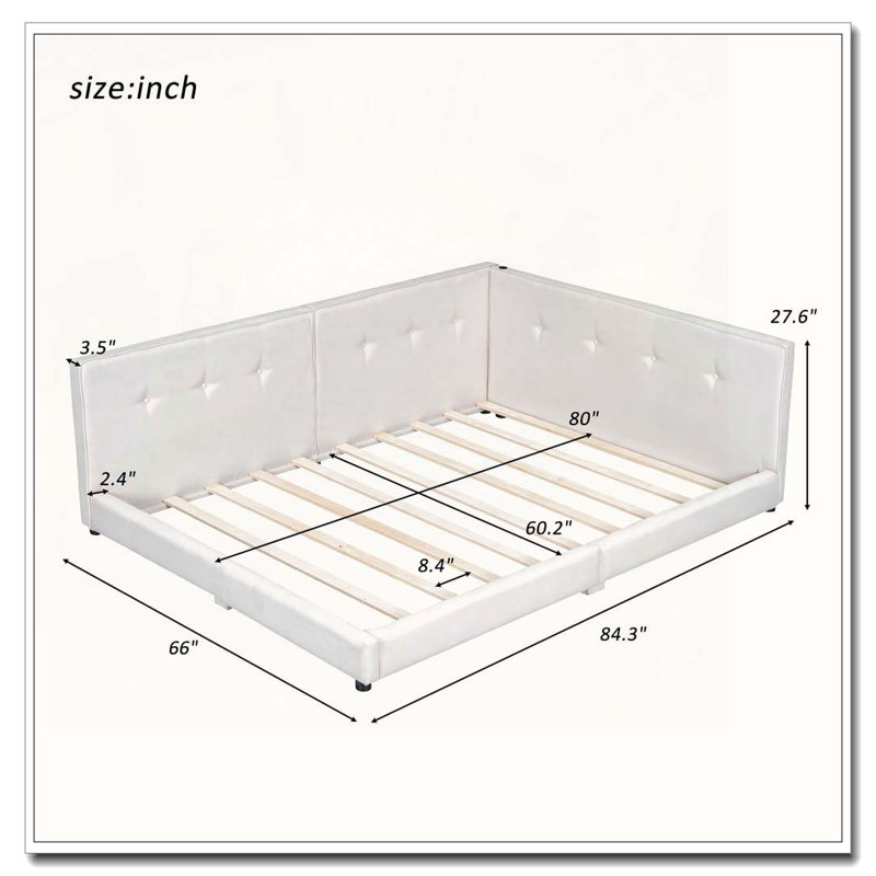 Upholstered Daybed with USB Ports, Beige, Queen