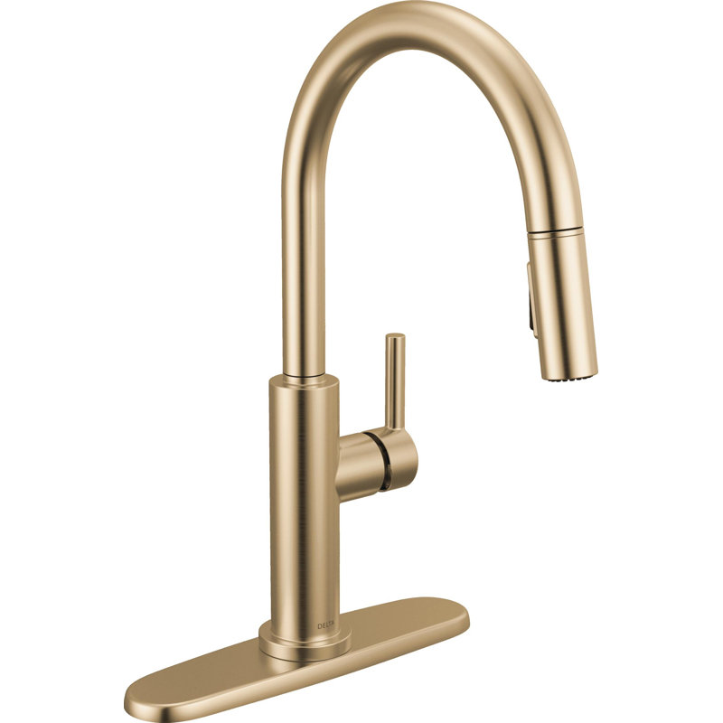 Nicoli Brushed Gold Kitchen Faucet with Pull Down Sprayer, Modern Single Hole Kitchen Sink Faucet, Single Handle, Champagne Bronze