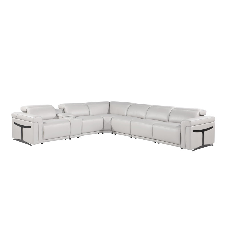 Suhur 7 - Piece Top Grain Italian Leather Reclining Sectional, Light Gray Genuine Leather