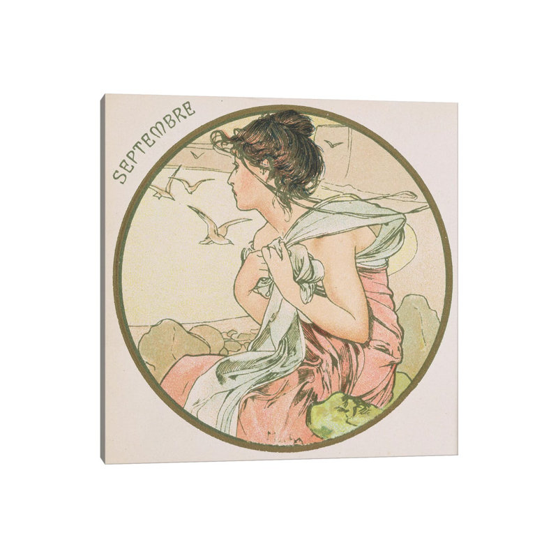 September, 1899 by Alphonse Mucha - Wrapped Canvas Painting, 30.48cm H x 30.48cm W x 1.905cm D
