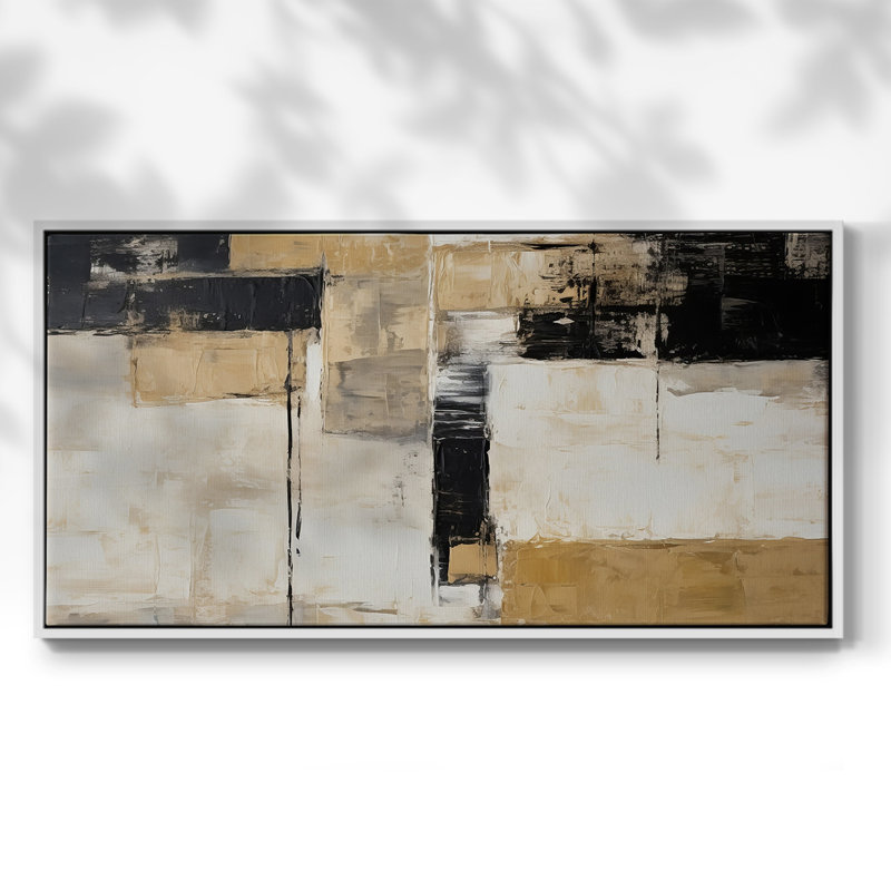 Série abstraite-CD III - Toile tendue avec châssis encadré - Prêt à être accroché, H 17 po x l 33 po, Blanc