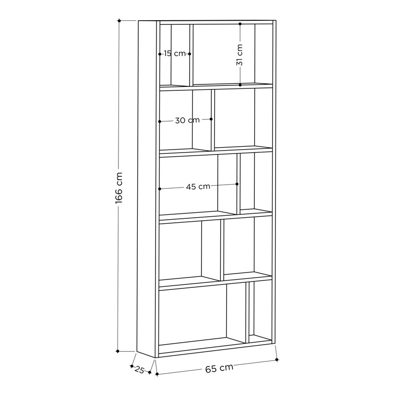 Aadvik Modern Asymmetric Freestanding Bookcase 5-Tier Storage Unit, Antracite