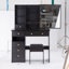 Meuble-lavabo de 37 po de taille moyenne avec tiroir de gauche et tabouret rembourré, très grand miroir coulissant à droite, rangement multi-couches à grande capacité, commode pratique et coiffeuse-2000372304