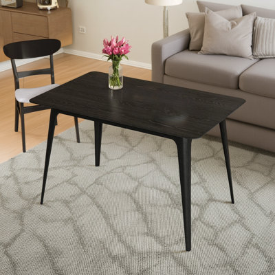 Ensemble de salle à manger 5 pièces de style Mid-Century moderne avec structure en bois d'hévéa, 1 table et 4 chaises rembourrées, noir et gris clair