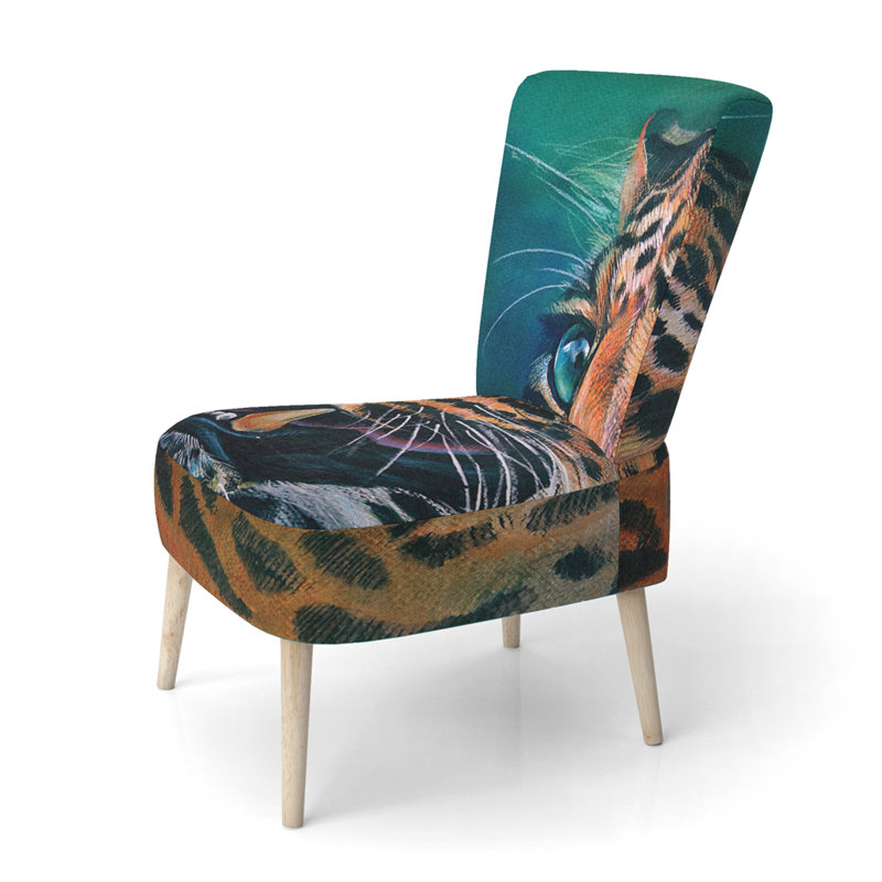 Accent Chair, Beige Floral Pattern Upholstered Decor - Beige Floral Pattern II, Blue/Orange/Black