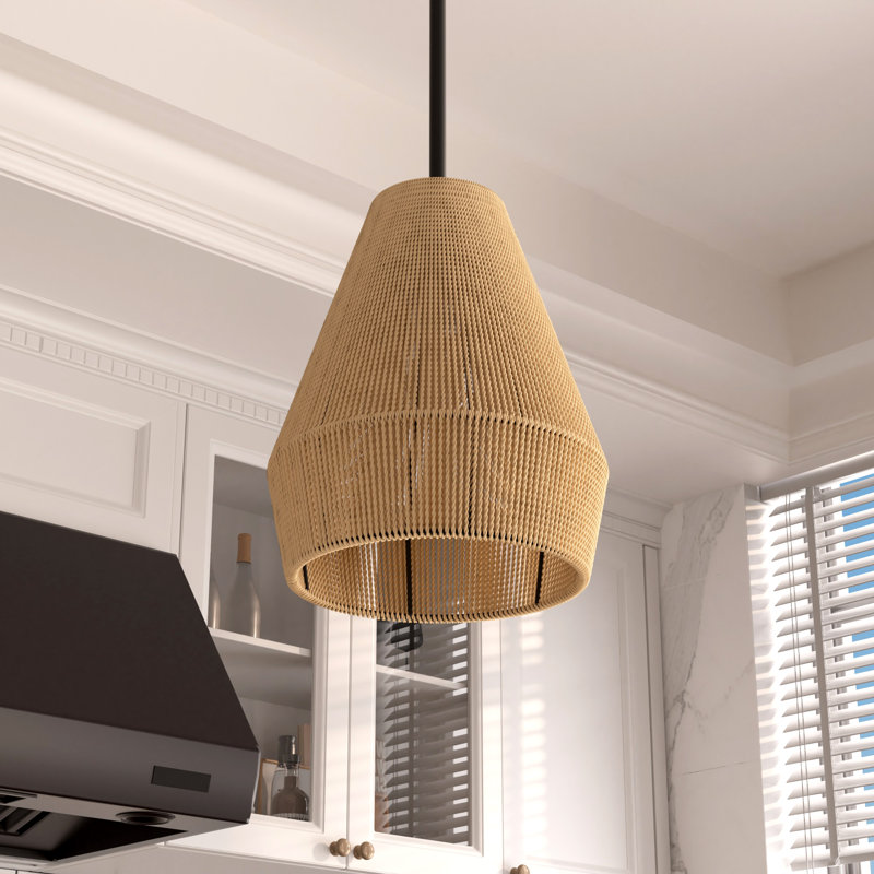 Boan 10" W Rattan Globe Single Pendant, Rattan/Aged Zinc