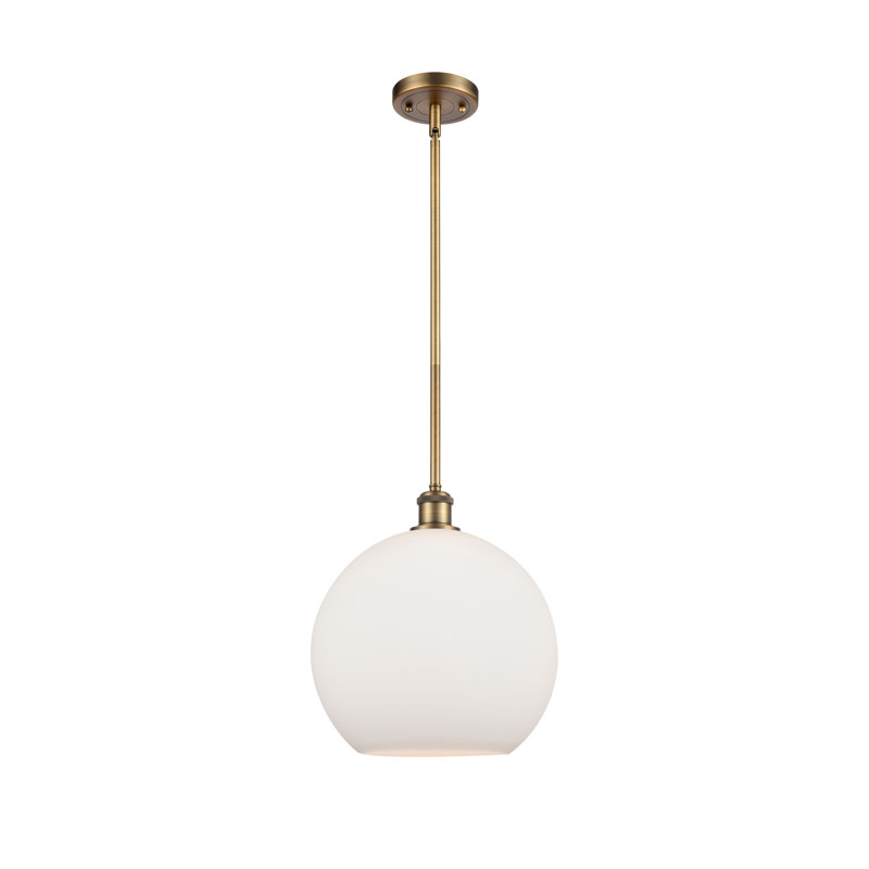 Luminaire suspendu sphère 1 lumière Cindi, H 14,38 po x l 11,75 po x P 11,75 po, Blanc, Laiton brossé
