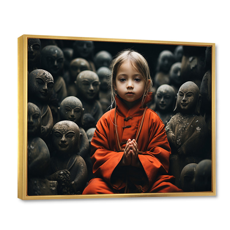 «Japon Art Jizos Guardianship IV», reproduction sur toile, Cadre flottant doré, H 30 po x l 40 po x P 1,5 po