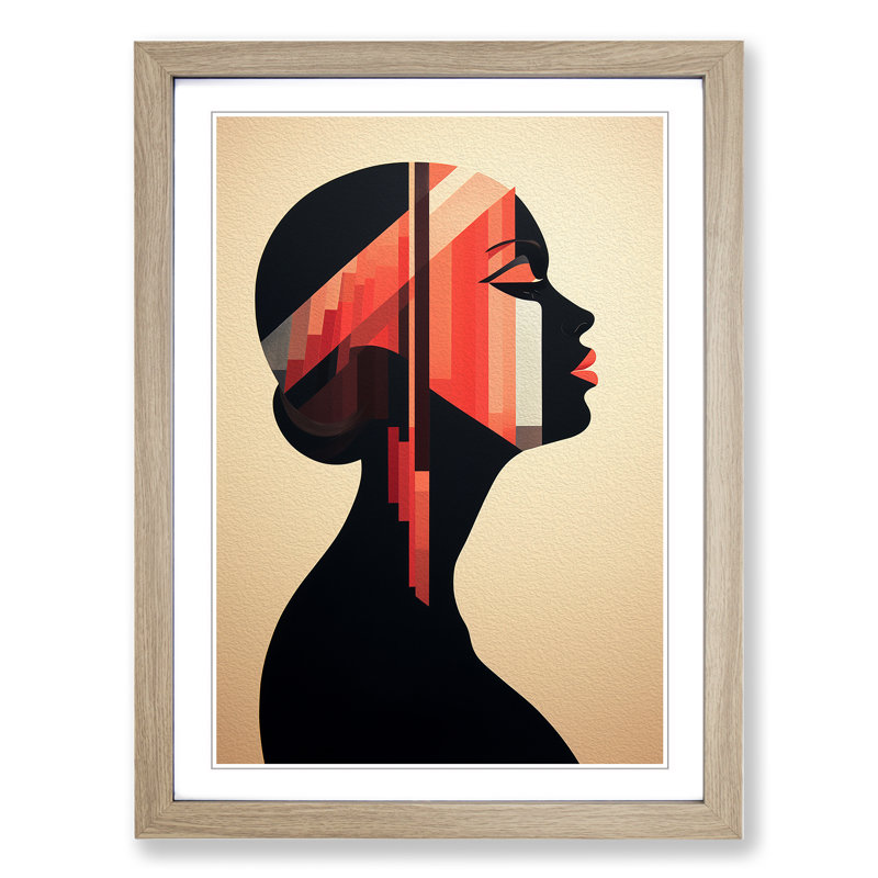 Woman Geometric 1 Piece Single Picture Frame Wall Art, 34cm H x 25cm W x 2cm D, Oak