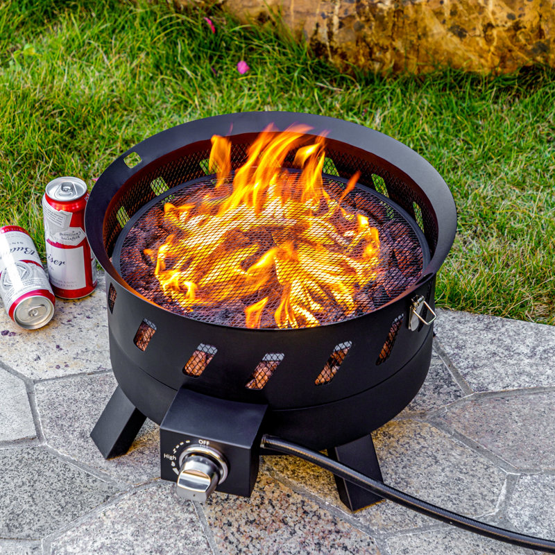 Prayas 22 inch Protable Propane Fire Pit, Gas Fire Pit with Lid, 16.2" H x 17.3" W x 17.3" D