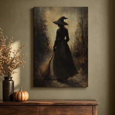 Gothic Halloween Witch in Misty Forest Wrapped Canvas Wall Art, 20 by 30 Inches, Ready to Hang