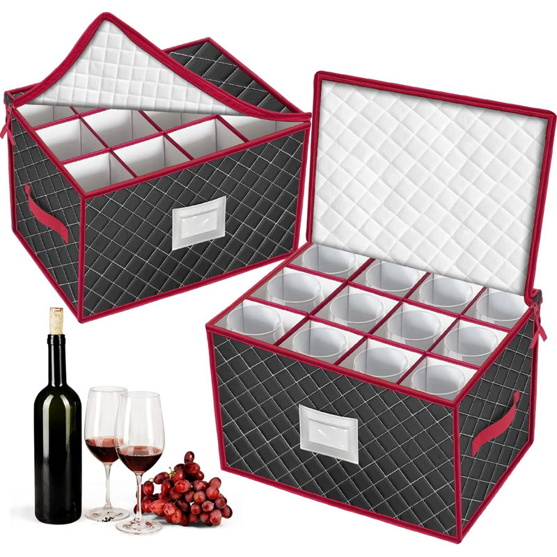 Boîtes de rangement pour verres à pied avec diviseurs - peut contenir 24 verres à vin en verre ou en cristal, ensemble de 2