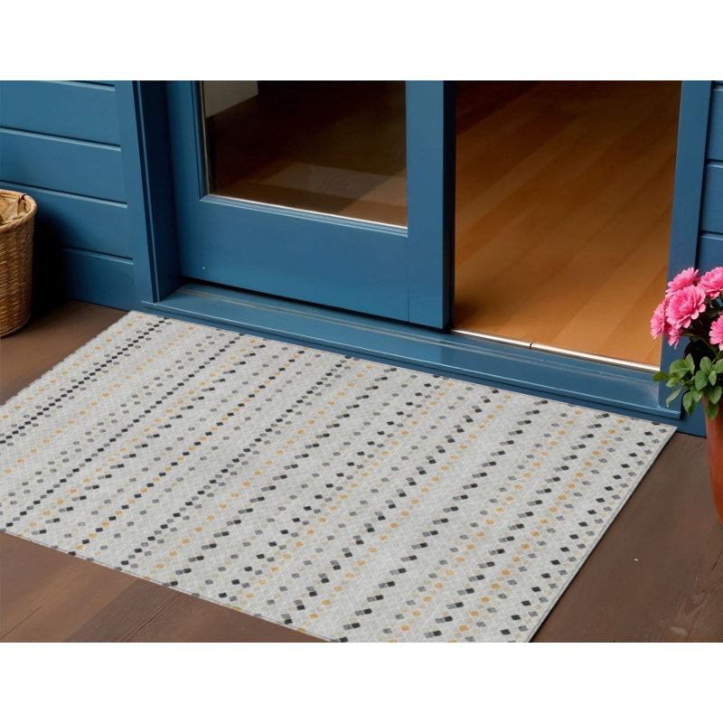 3' X 5' Silver And Gray Striped Washable Indoor Outdoor Area Rug