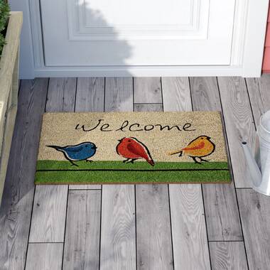 Floral Spring Coir Door Mat for Front Porch, Lavender Flower Outdoor Welcome Mat (30 x 17 inches)