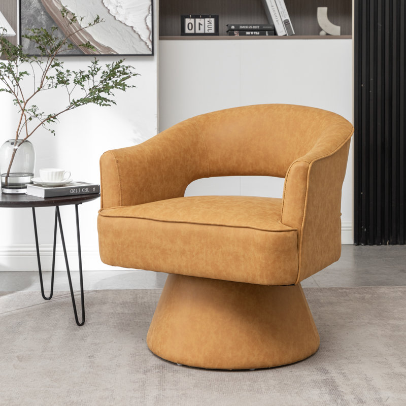 Kenzlee Upholstered Swivel Barrel Chair, Black Teddy Fabric