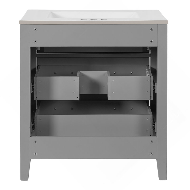 Ensemble de meuble-lavabo simple 30 po avec 3 tiroirs, meuble-lavabo autoportant avec cadre en bois massif 30 po, gris