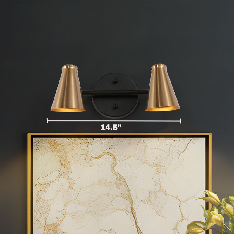 Éclairage pour meuble-lavabo moderne à 2 lumières à abat-jour en métal noir et or Izell