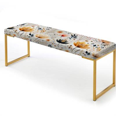 Floral Upholstered Gold Bench