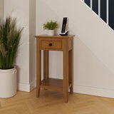 Alyria 1 Drawer End Side Telephone Table. Solid Oak. Fully Assembled. 2 Handle Styles Included: Polished Chrome or Burnished Brass