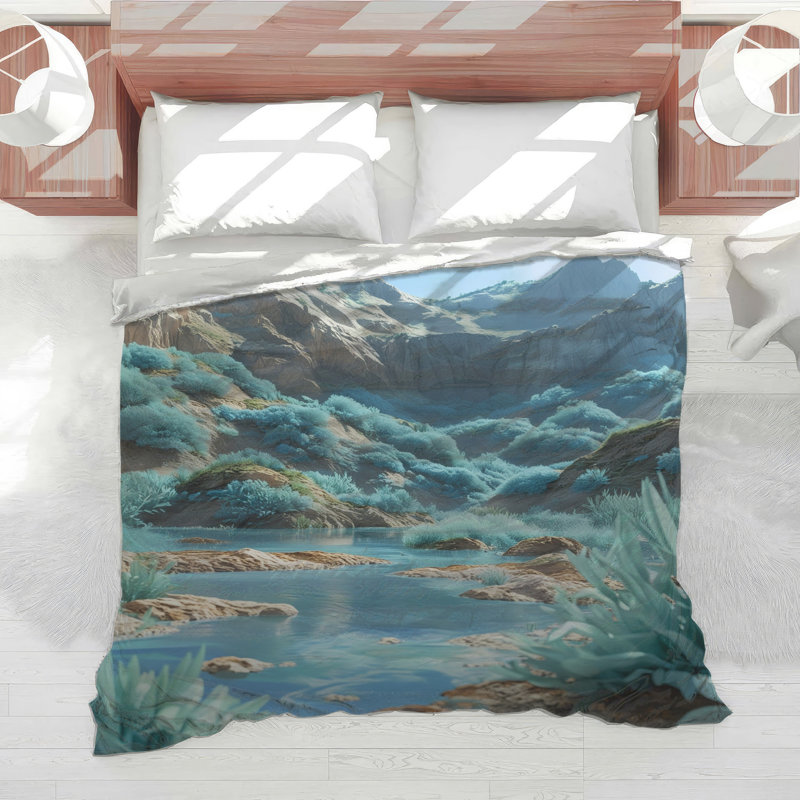 Mountain River Landscape Comforter, Queen