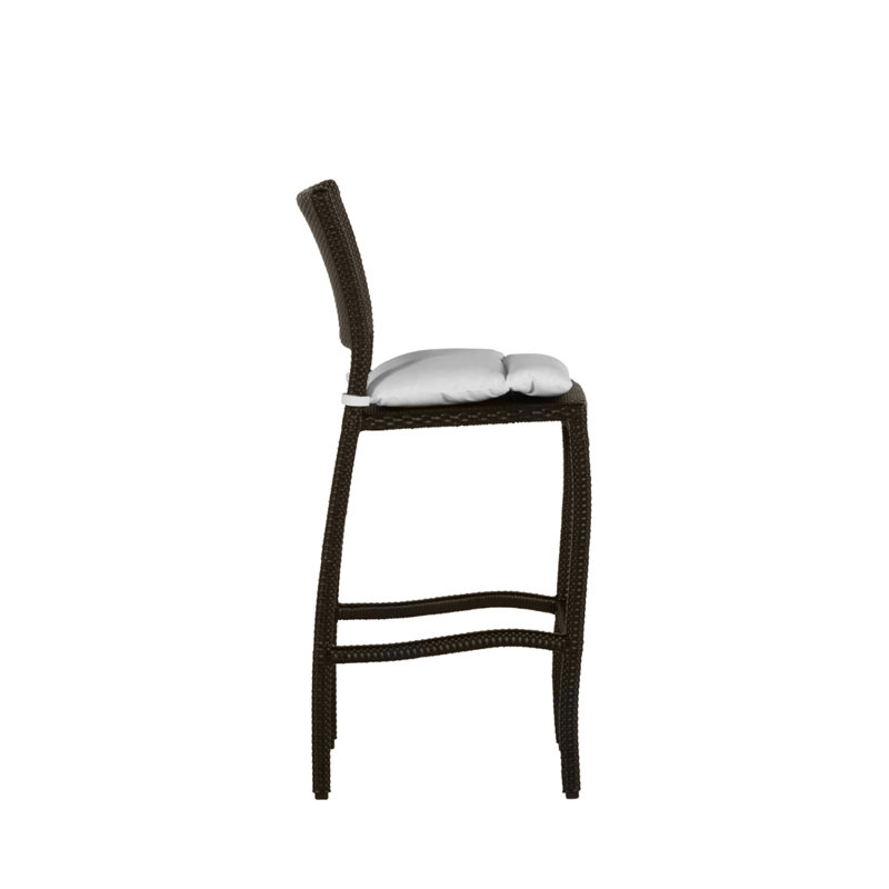 Skye 30" Patio Bar Stool with Cushion, No Welt, Linen Navy, Black Walnut