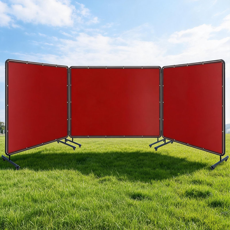 Écran de soudage 3 panneaux 8 x 6 pi avec cadre, rideau en PVC ignifuge avec roues verrouillables