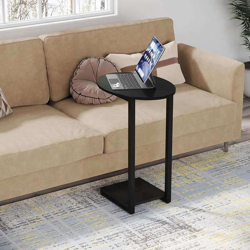 Petite table de bout avec table d'appoint, plateau de table basse en bois en forme de C pour manger des tables de canapé pour les petits espaces, le salon, la chambre à coucher, le canapé et les petits espaces (paquet de 2 noir)