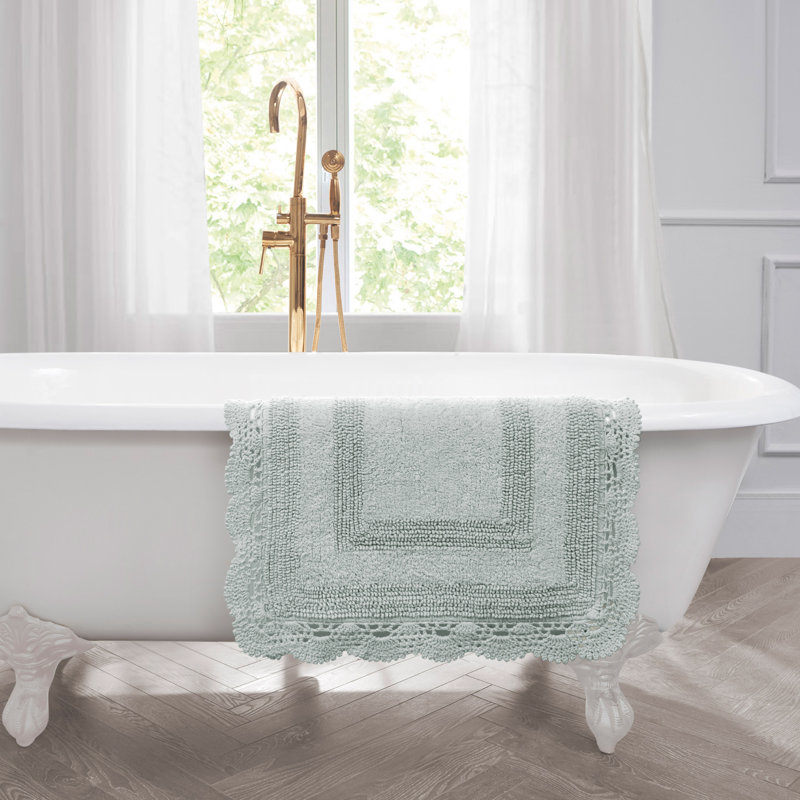 Laura Ashley Crochet Cotton 2 Pieces Bath Rugs, Sage Green