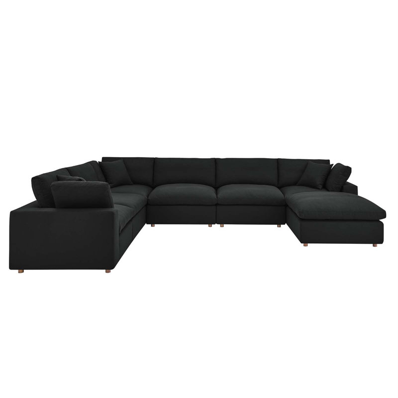 Modway Commix Down-Filled Overstuffed Upholstered Sectional Sofa Set, 7 Piece w/Chase, Black
