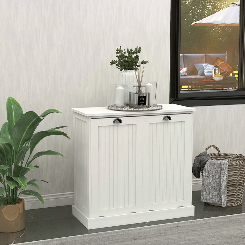Armoire de trieur de linge inclinable à deux compartiments, Blanc