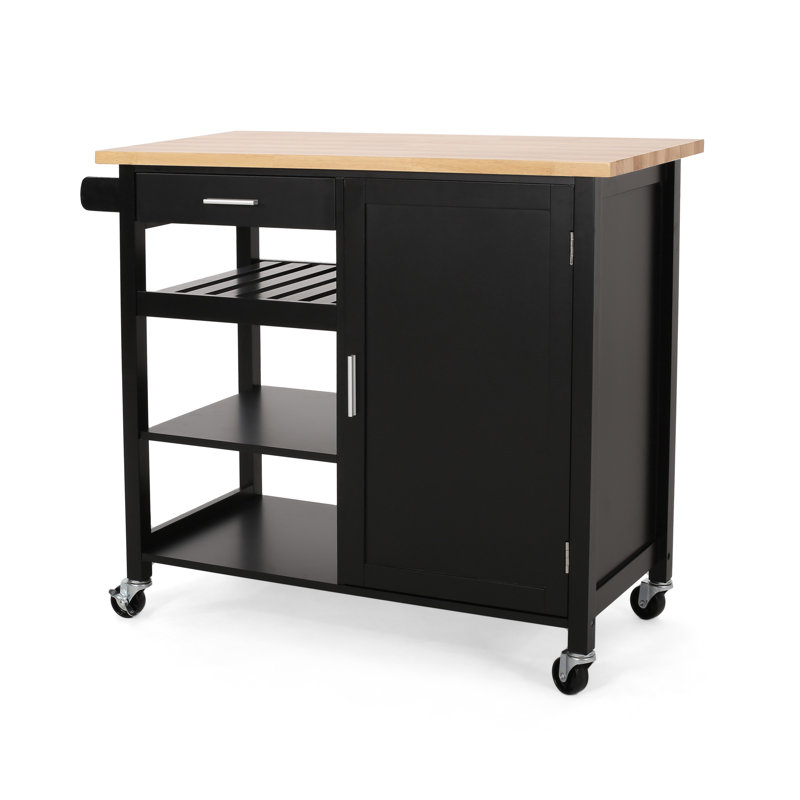 Chariot-bar roulant roulant, 3 tablettes, armoire, noir 42 po, Noir