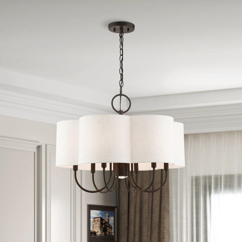 Lustre géométrique à 7 lumières avec abat-jour Orting, Bronze anglais