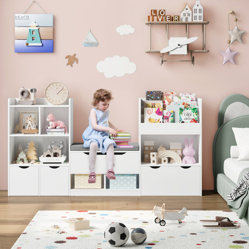 37'' H X 72'' W Kids Bookcase With 3 Removable Drawers, Toy Organizer