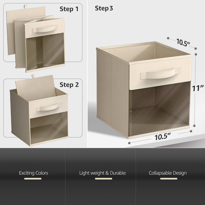 Bac de rangement 11 po avec fenêtre transparente Sorbus - paquet de 6, organisateurs de tissu pliables, beige, Beige
