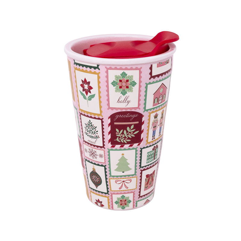 Tasse de voyage en céramique, timbres des Fêtes