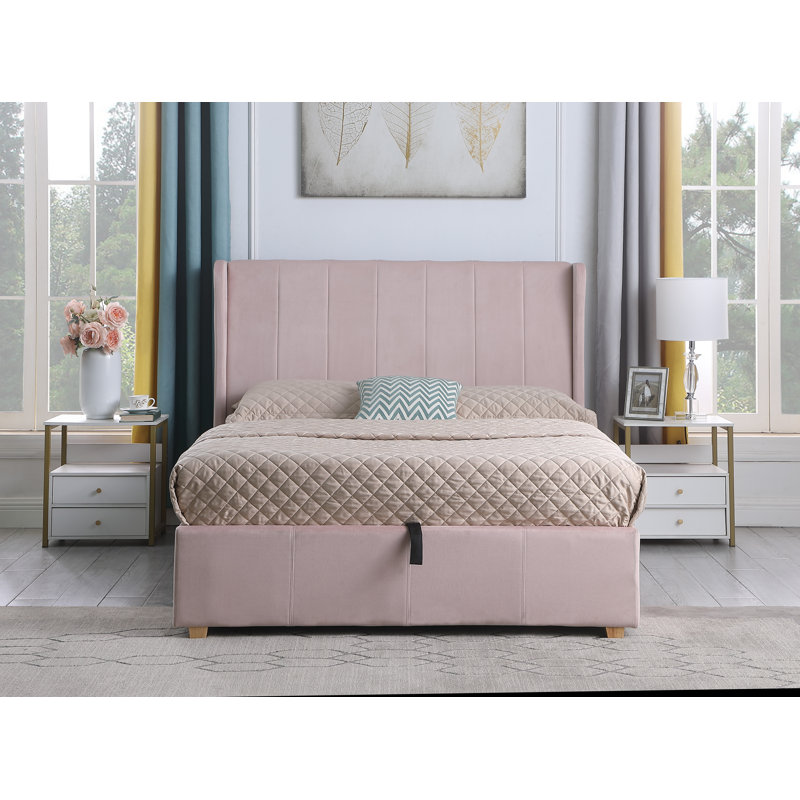 Swithun Upholstered Ottoman Bed, Pink Velvet, Double (4'6)