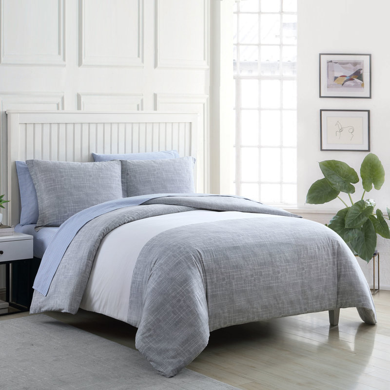Connery Twin Gray Cotton Striped Duvet Cover Set