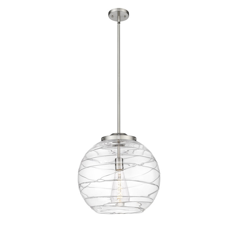 1 - Light Single Drop Pendant Pendant, Brushed Satin Nickel, Clear, 17.13" H x 15.75" W x 15.75" D