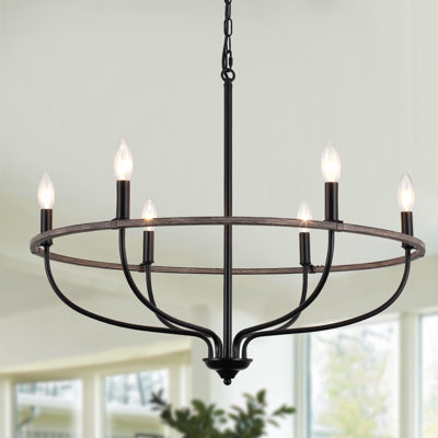 6 - Light Dimmable Wagon Wheel Chandelier