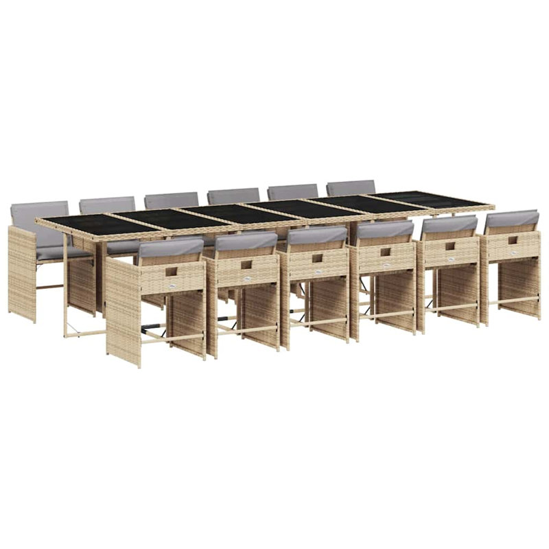 Patio Dining Set Table,, Light Grey, 73cm H x 330cm W x 106cm D, Beige