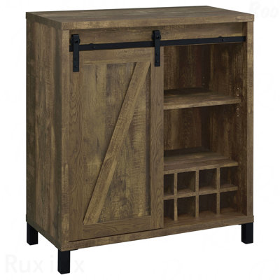 Rustic Oak Sliding Door Bar Cabinet