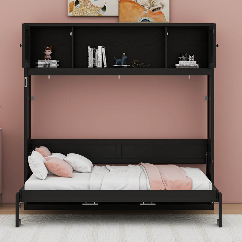 Lit escamotable double avec armoires de rangement