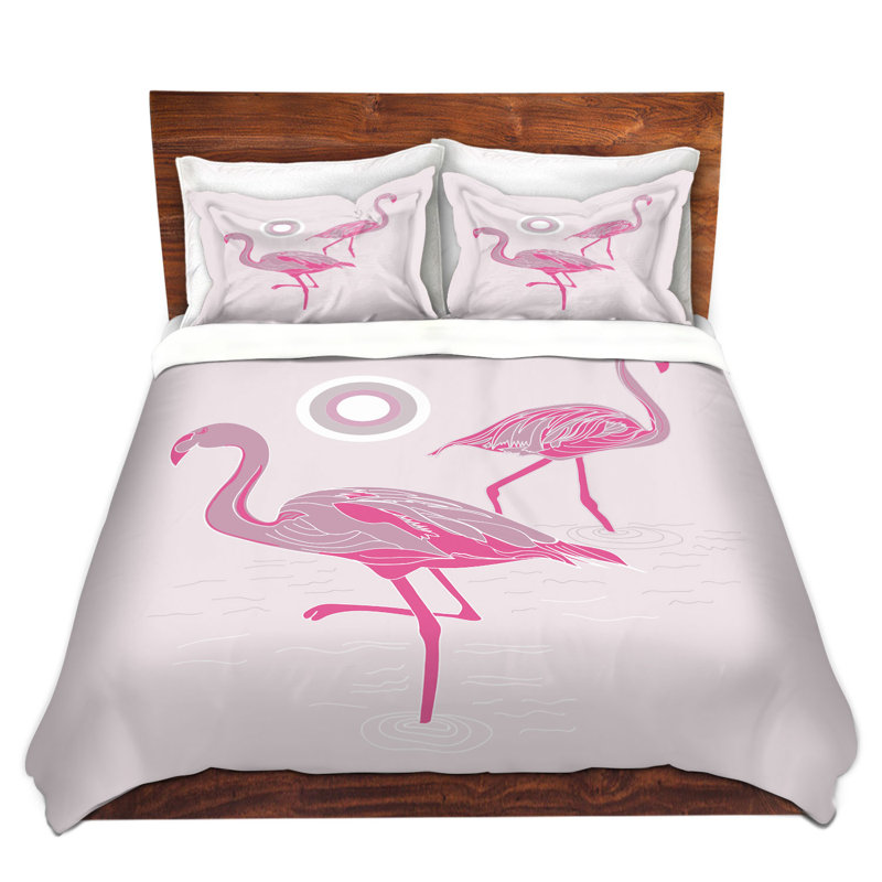 Ensemble de housse de couette pour grand lit DiaNoche en microfibre par Yasmin Dadabhoy - Flamant rose 1