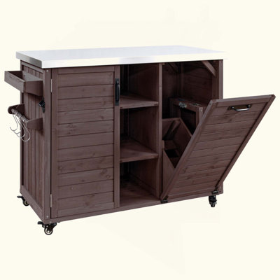 Îlot de cuisine d'extérieur 78,3 po avec table pliable et poubelle inclinable Ettie