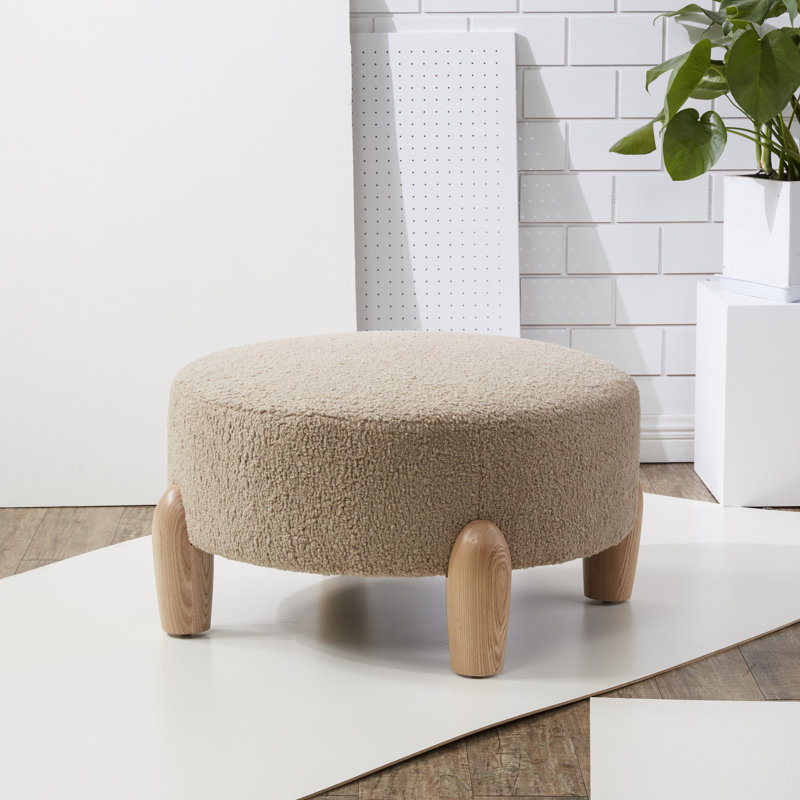 Geddes Upholstered Ottoman, Light Brown Sherpa, Brown